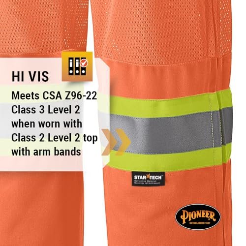 Pioneer Easy Boot Access 5 Pockets Work Pants, Adjustable Elastic Waist, Hi Vis and Reflective Stripe