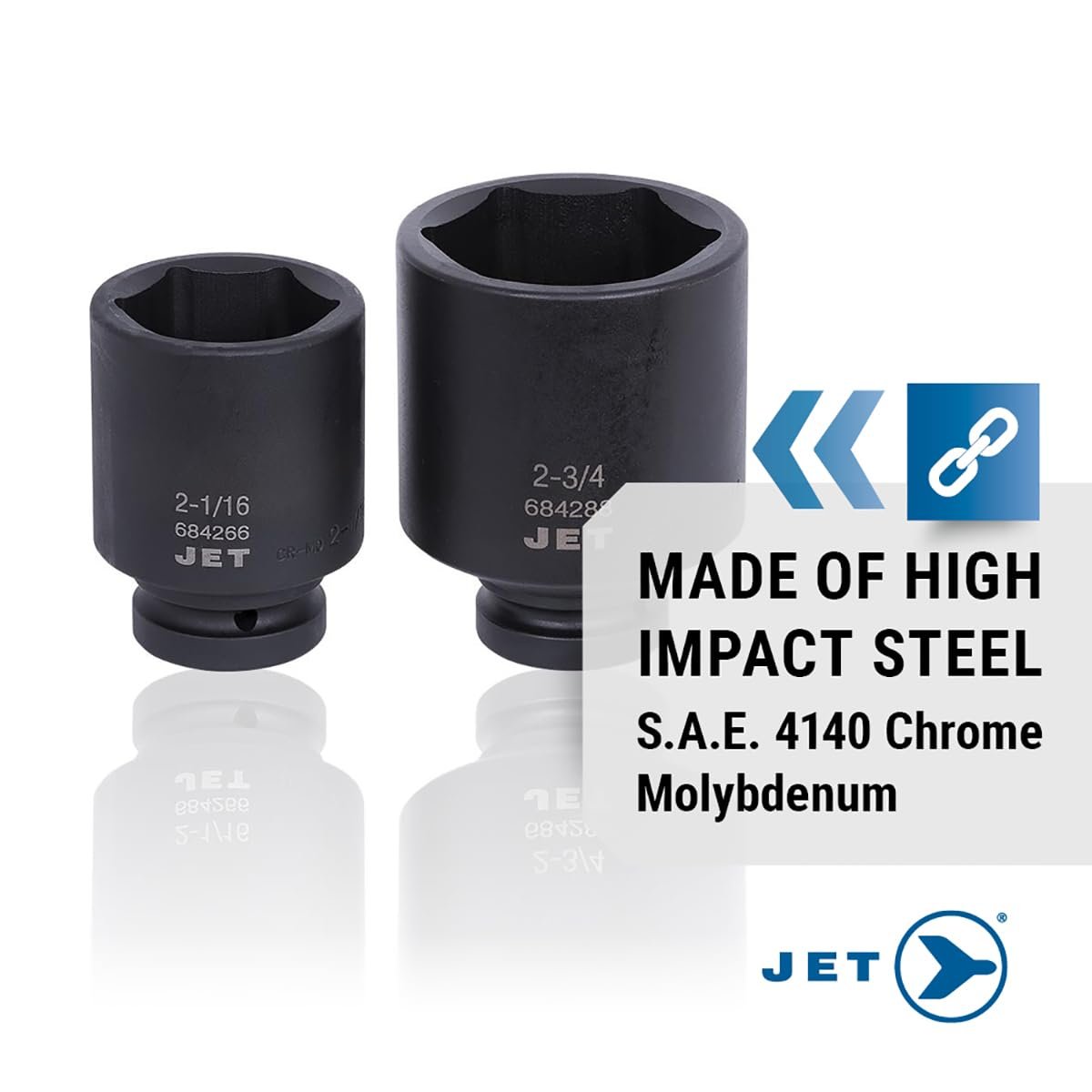 Jet 610504 Juego de llaves de vaso de impacto profesionales SAE Jumbo Deep de 1 pulgada, 11 piezas, 6 puntos