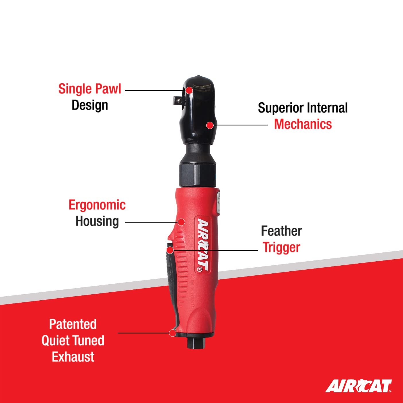 AIRCAT Acr800R Trinquete compuesto rojo de 1/4 pulgadas con mecanismo de trinquete único