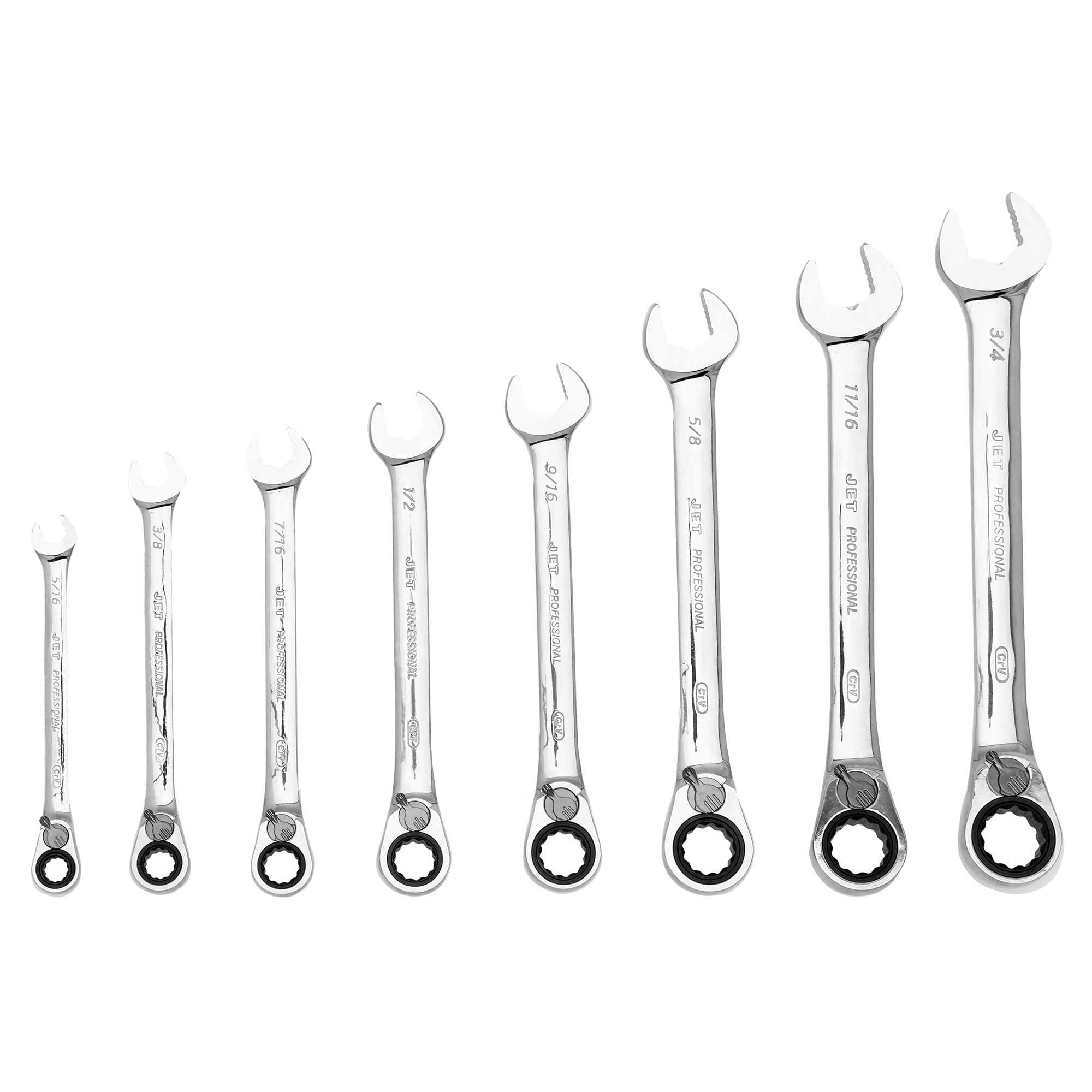 Jet 700321 Jeu de 8 clés mixtes à cliquet réversibles SAE longues