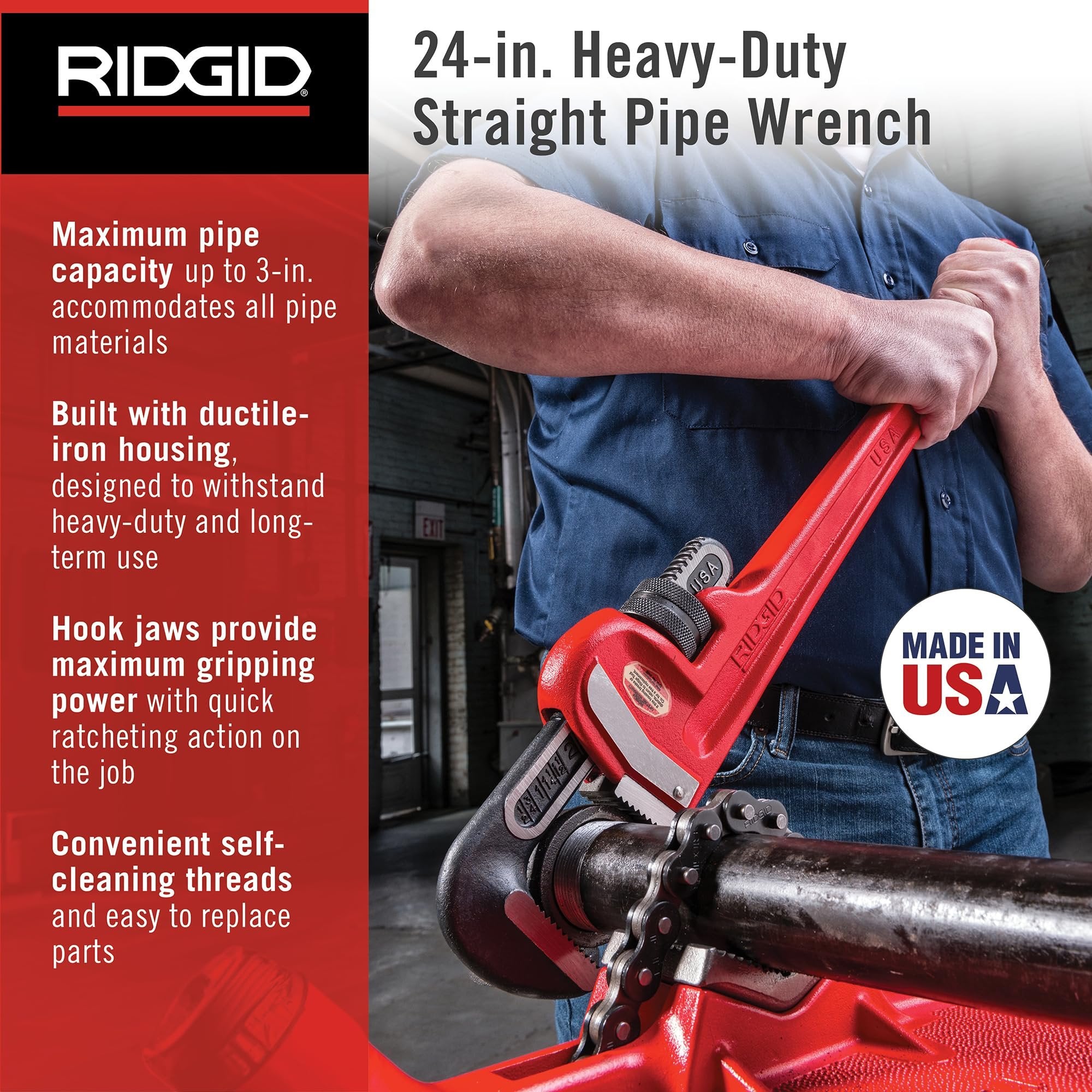 Ridgid Tools 31030 Llave para tubos recta de servicio pesado de 24 pulgadas