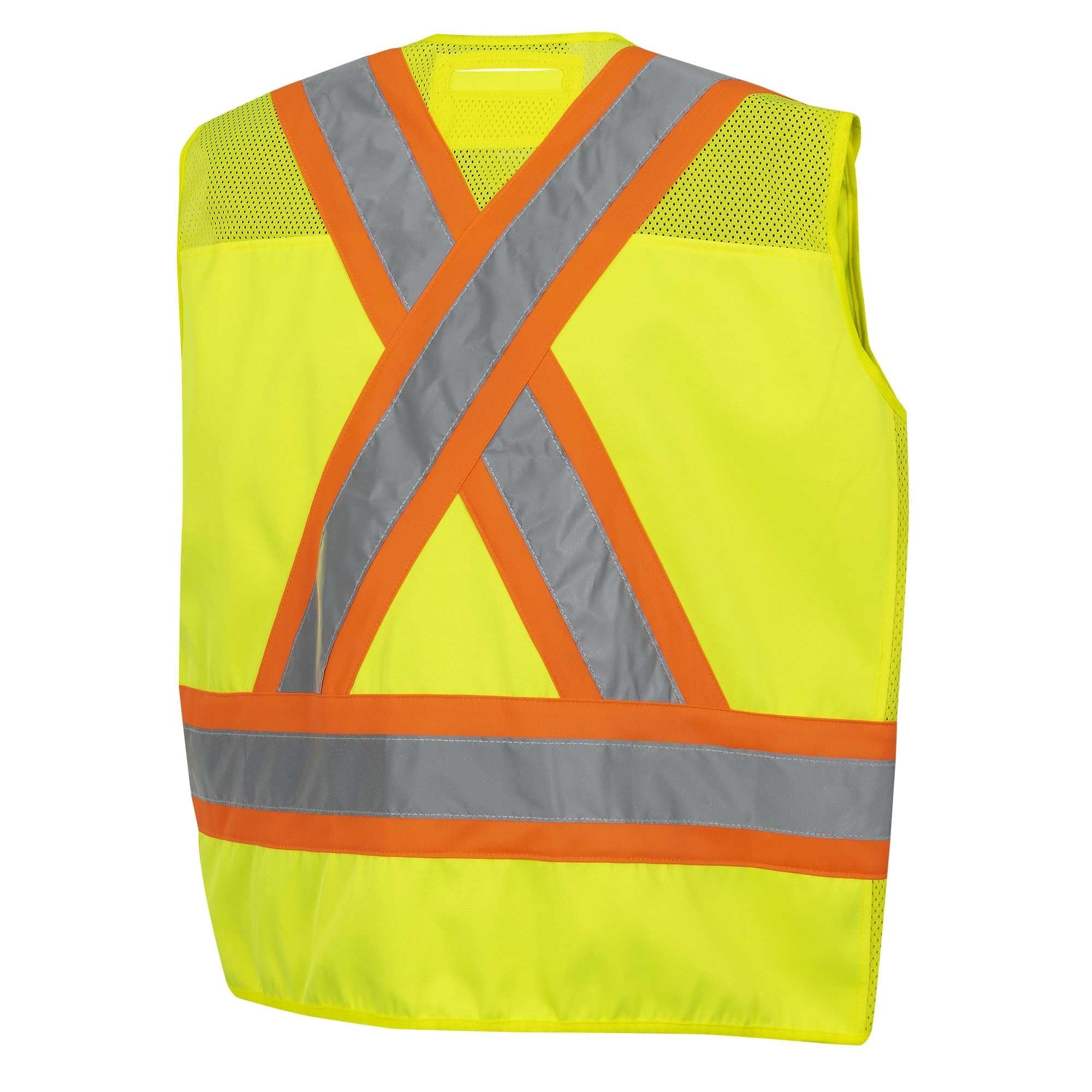 Pioneer High Visibility 5 Point Tear-Away Surveyor Safety Vest, Extra-Long Back, Yellow-Green