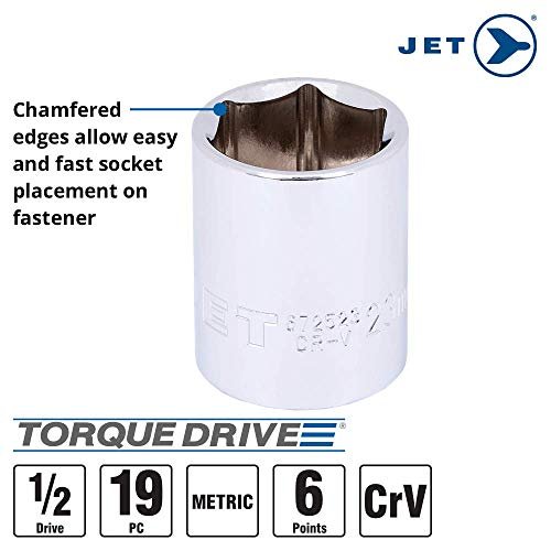 Jet 600326 Clé à cliquet 19 pièces à entraînement 1/2" métrique, 6 pans, jeu de douilles chromées