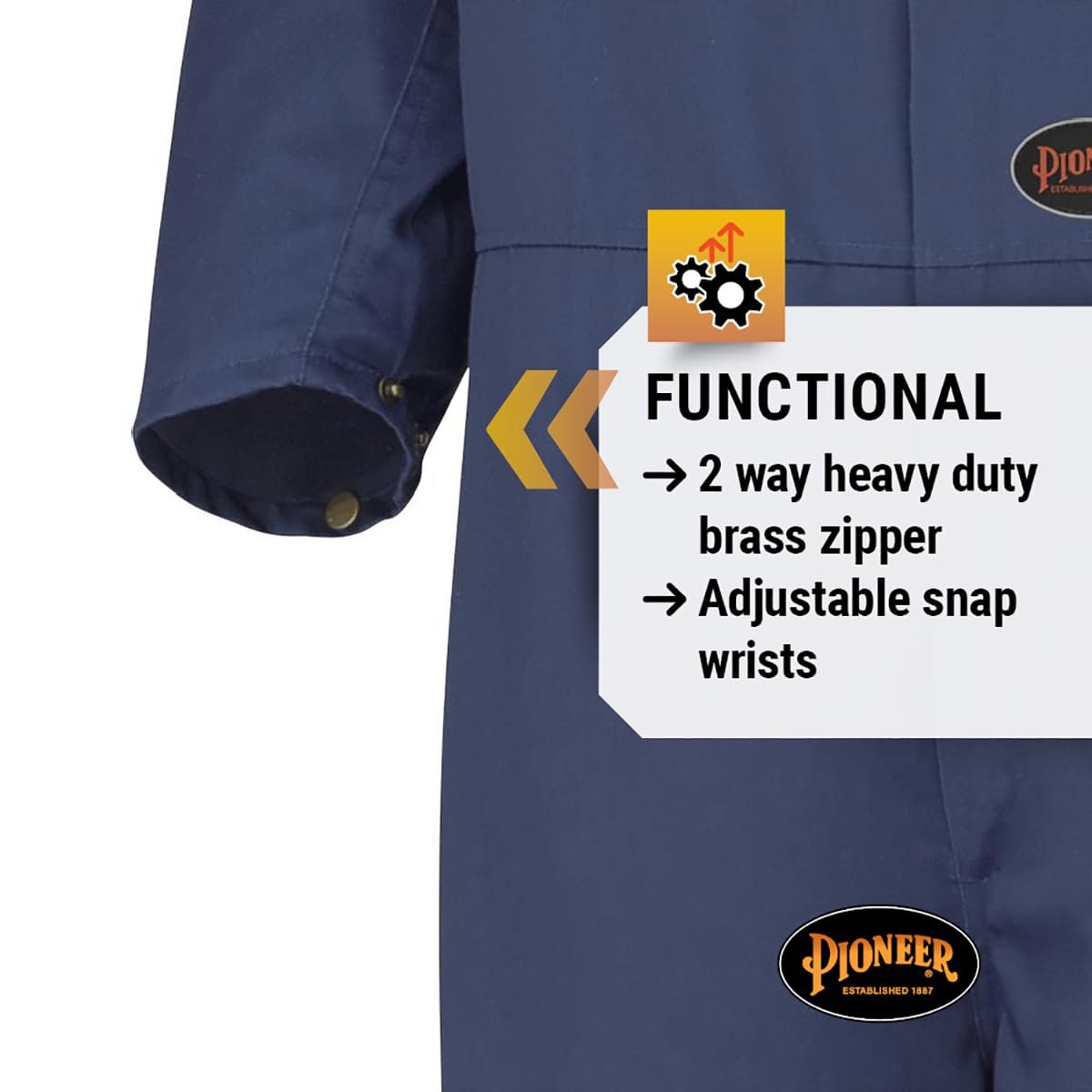 Pioneer 7-Pocket Heavy-Duty Work Coverall With Adjustable Wrist, Action Back and Elastic Waist, Tall Fit