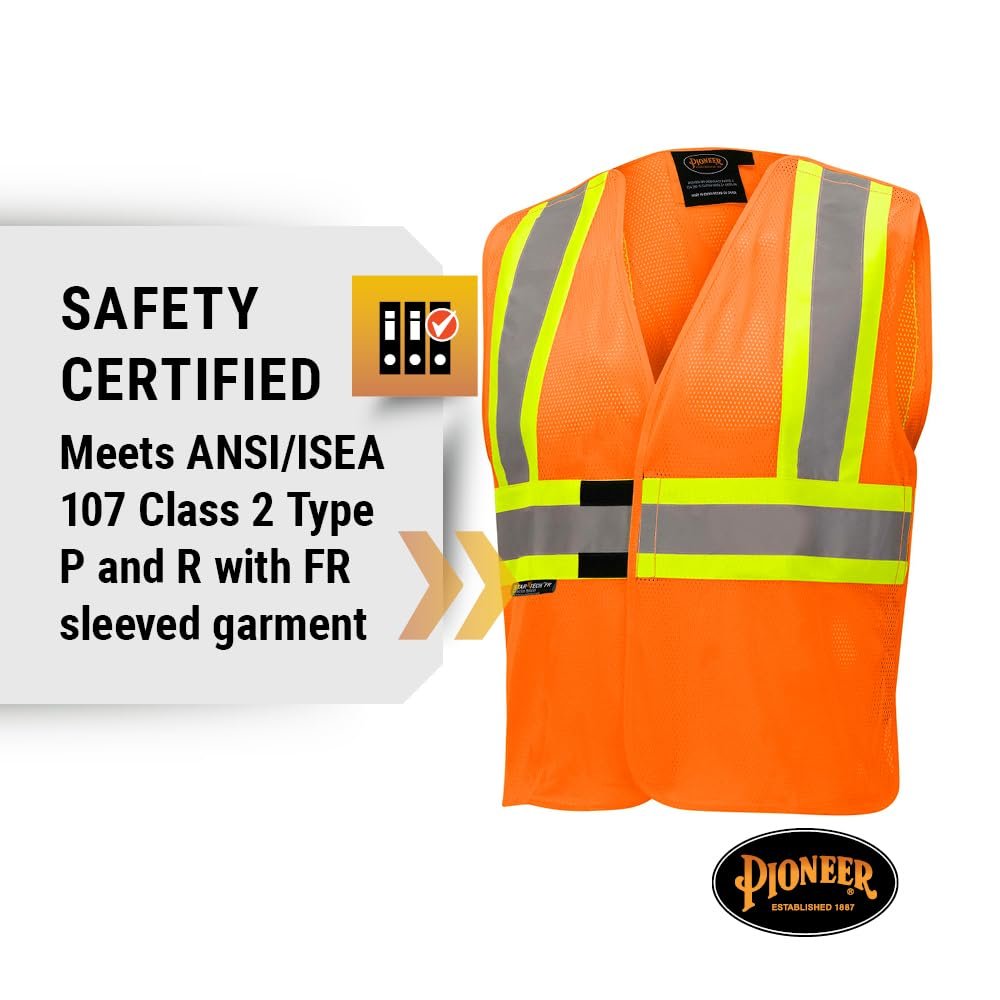 Pioneer FR High Visibility Breathable Tear-Away Safety Vest, Adjustable Size, Orange