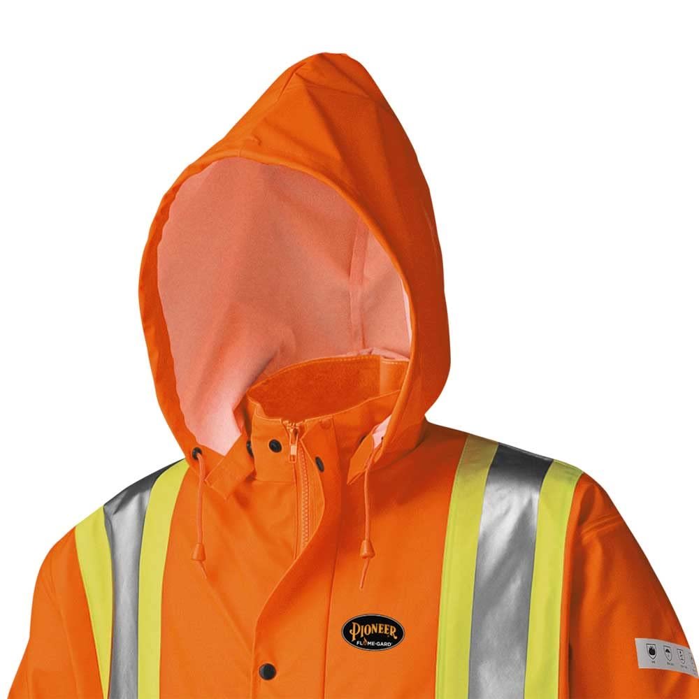 Pioneer V3520350 FR Oil & Chemical Resistant Long Rain Coat - Hi-Vis Lightweight, Orange