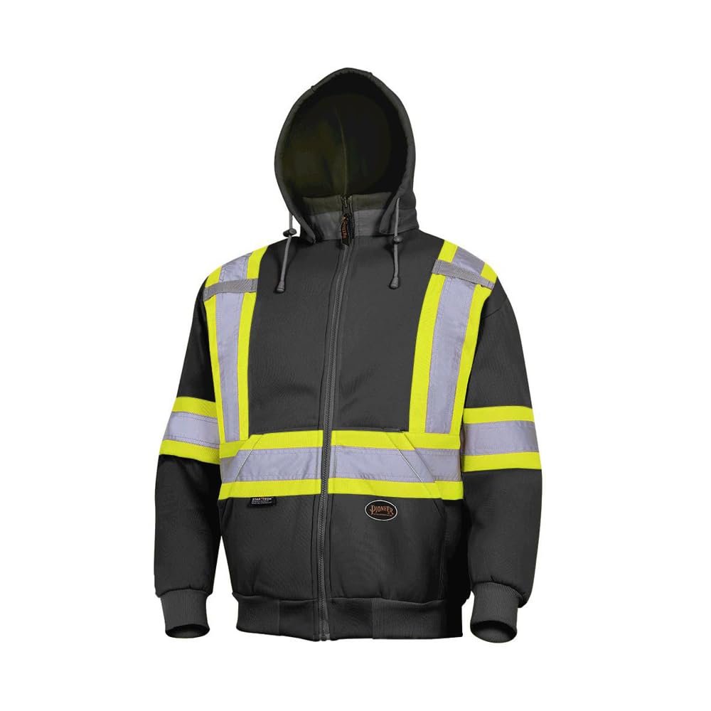 Pioneer V1060471 High Visibility Work Hoodie, Polyester Fleece