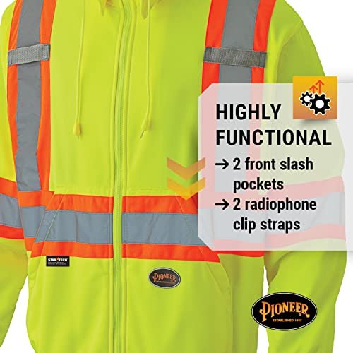 Pioneer V1060560 High Visibility Safety Hoodie, Micro Fleece, Yellow-Green