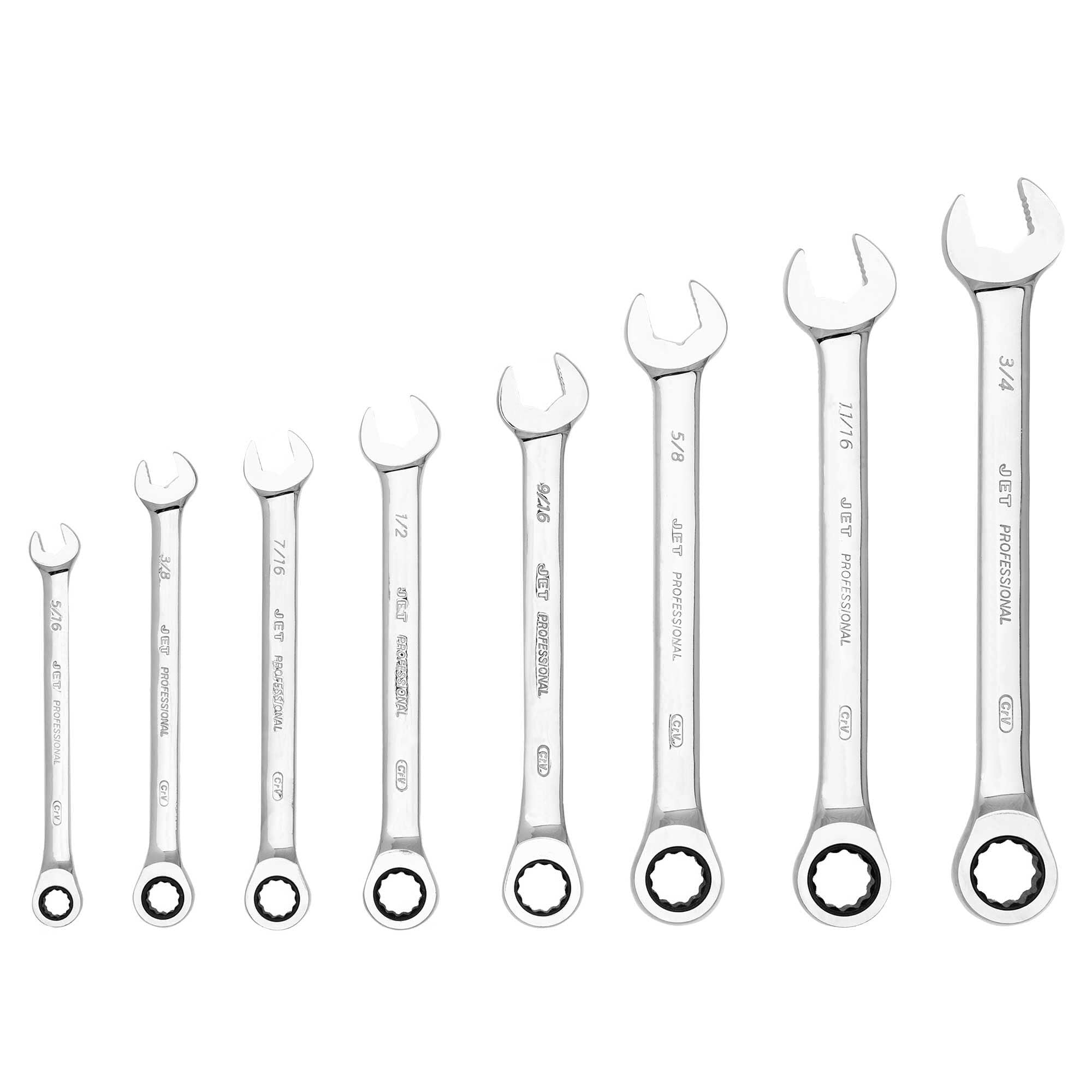 Juego de llaves combinadas con trinquete SAE largas Jet de 8 piezas, 700308