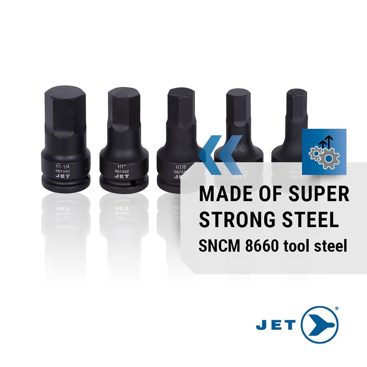 Jet 610411, entraînement 3/4", jeu de 5 douilles à chocs professionnelles SAE 3" à embout hexagonal, 5 pièces