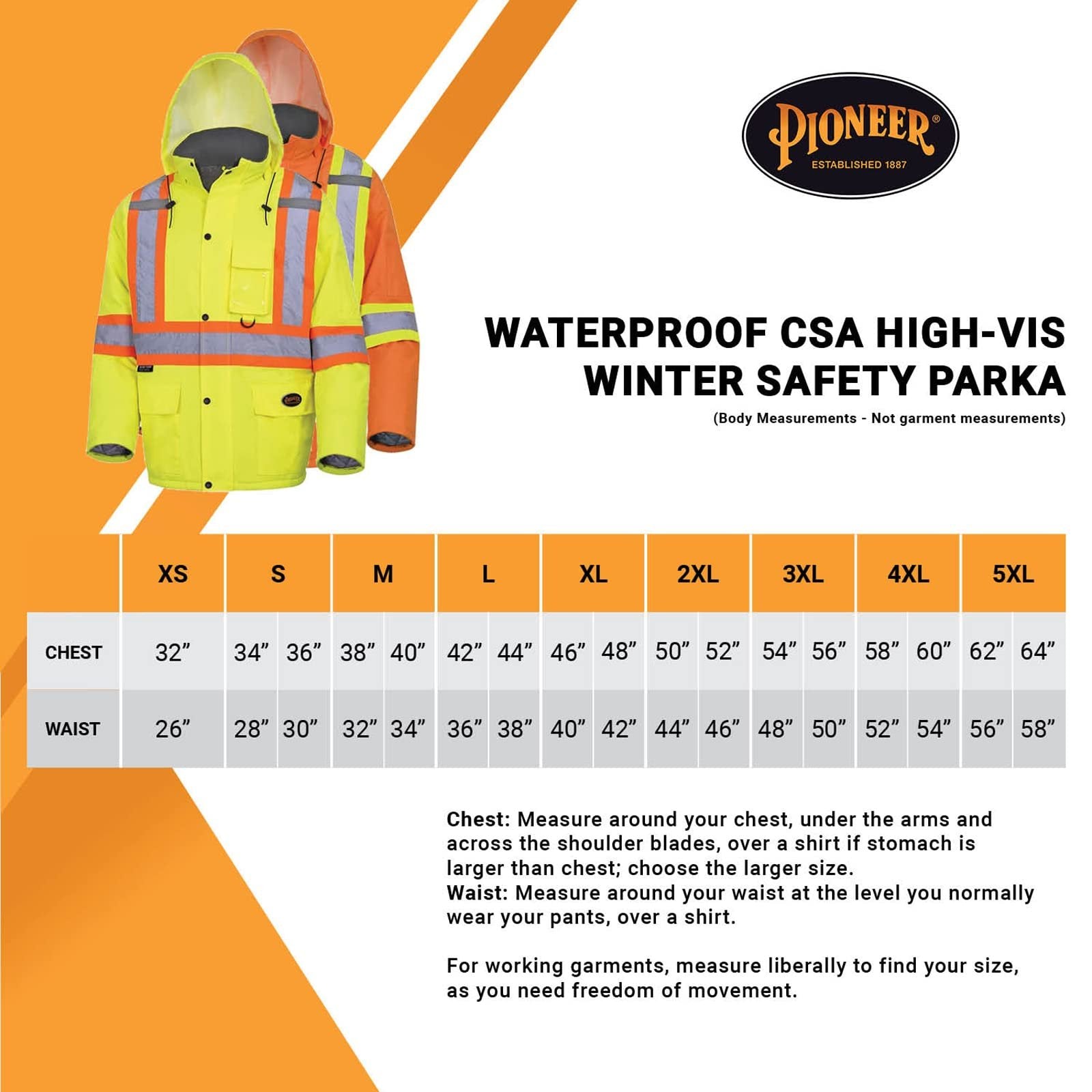 Pioneer Waterproof CSA High-Visibility Winter Safety Parka, 28º C Insulation, Multi-Pockets & Lightweight