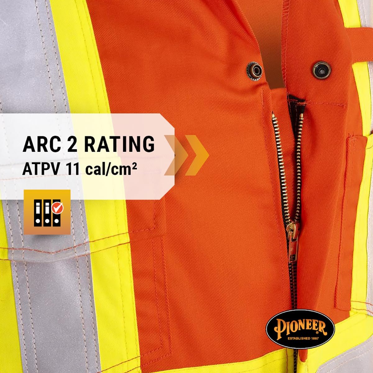 Pioneer CSA UL ARC 2 Lightweight Flame Resistant Work Coverall, Hi Vis Premium Cotton Nylon, Action Back