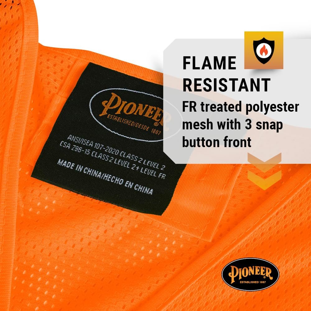Pioneer FR High Visibility Breathable Tear-Away Safety Vest, Adjustable Size, Orange
