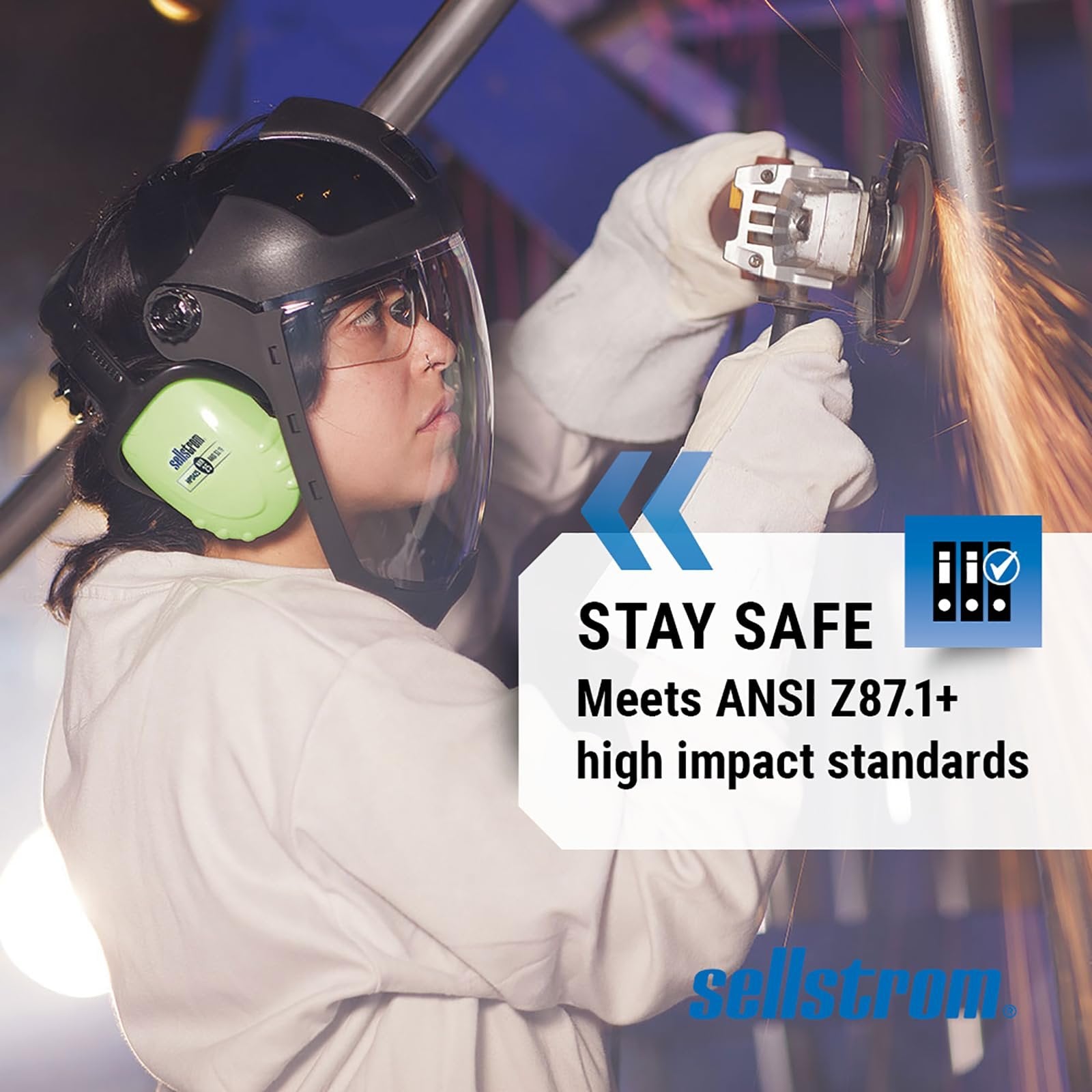 Sellstrom S32210 Protector facial de policarbonato antivaho transparente con barbilla extendida y protector lateral, universal