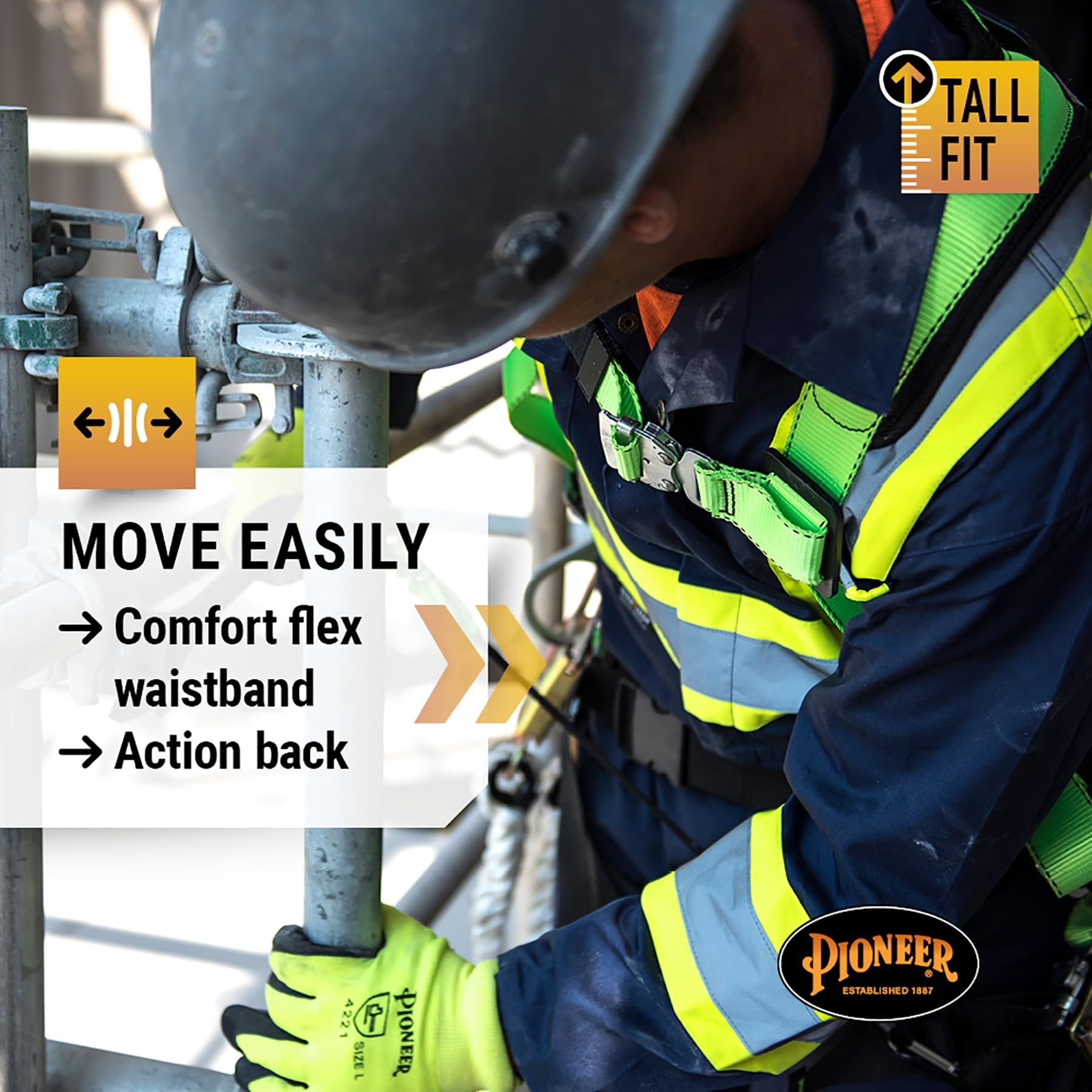 Pioneer CSA Action Back High Visibility Work Coverall With Elastic Waist & Adjustable Wrist, 7-Pocket, Tall Fit