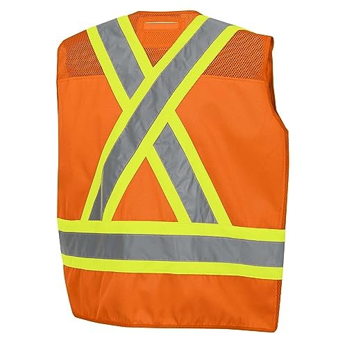 Pioneer High Visibility 5 Point Tear-Away Surveyor Safety Vest, Extra-Long Back, Yellow-Green