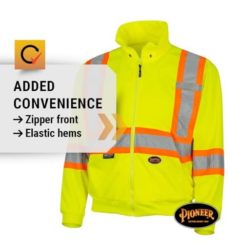 Pioneer V1060560 High Visibility Safety Hoodie, Micro Fleece, Yellow-Green