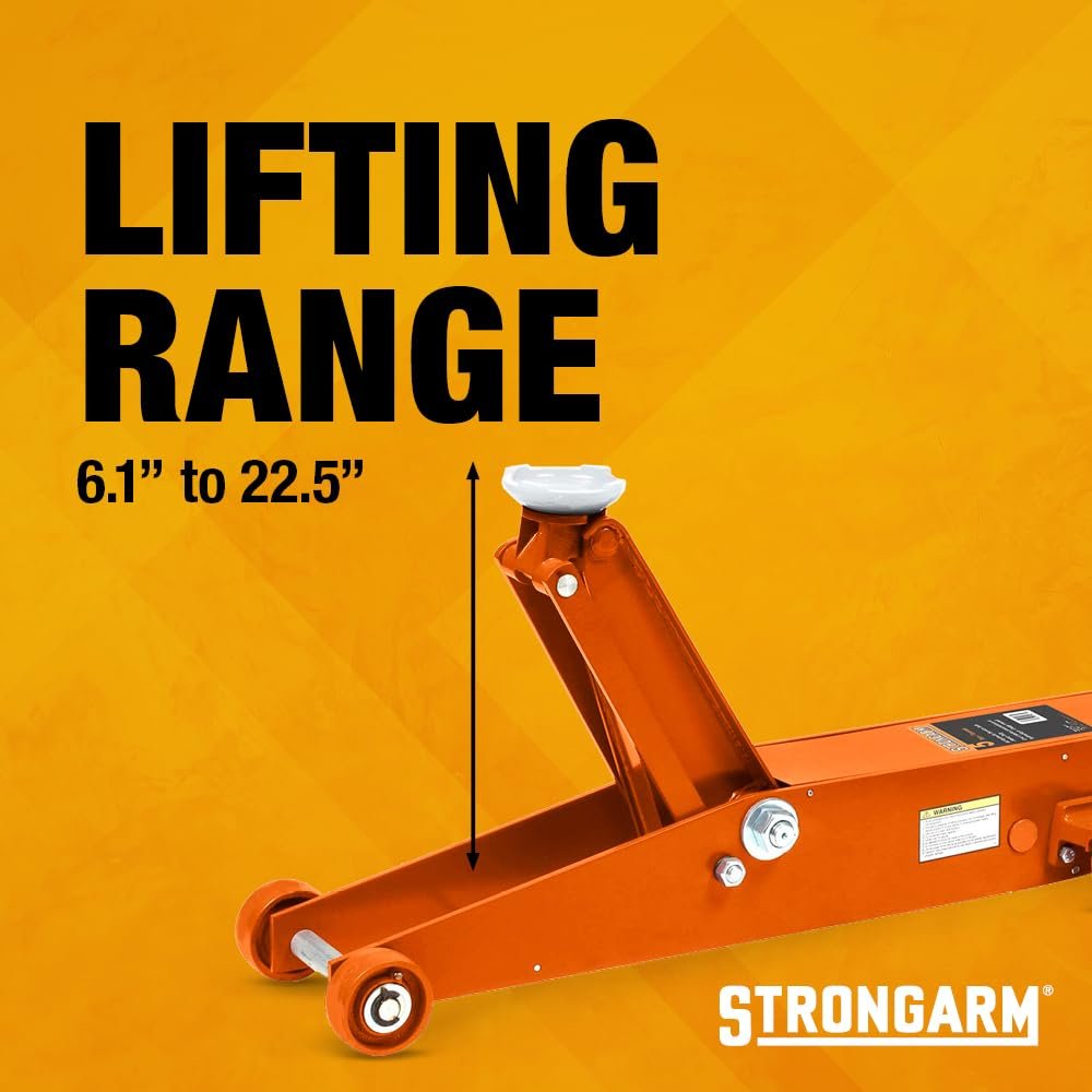 Strongarm Long Chassis Heavy-Duty Air Hydraulic 5 Ton Floor/Garage Service Jack - Swivel Casters, 30461