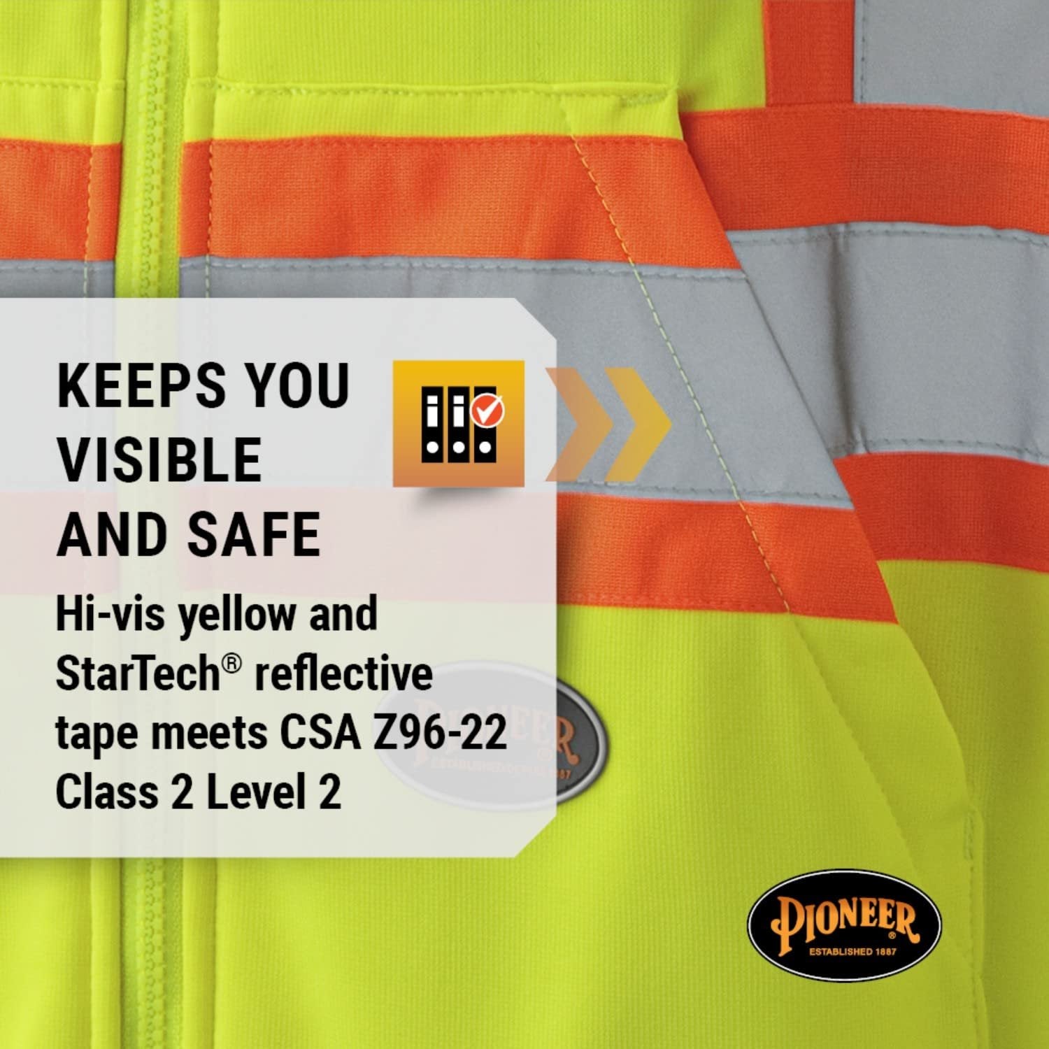 Pioneer V1060560 High Visibility Safety Hoodie, Micro Fleece, Yellow-Green