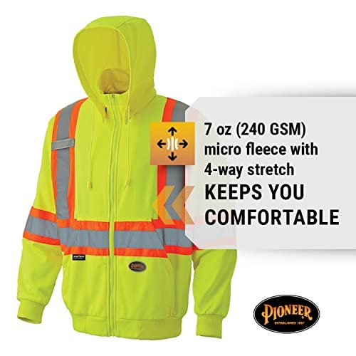 Pioneer V1060560 High Visibility Safety Hoodie, Micro Fleece, Yellow-Green