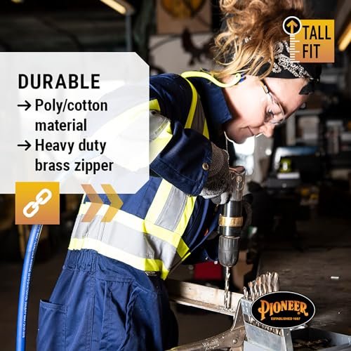 Pioneer CSA Action Back High Visibility Work Coverall With Elastic Waist & Adjustable Wrist, 7-Pocket, Tall Fit