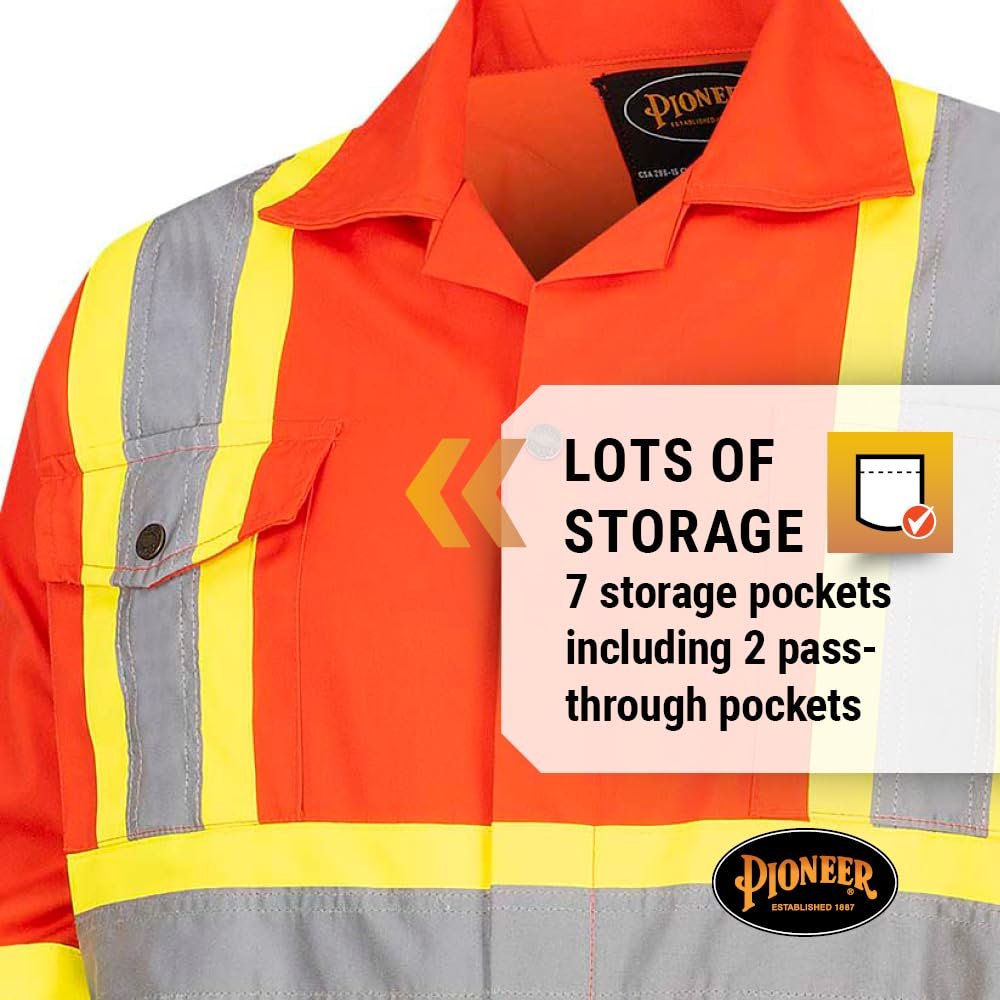 Pioneer CSA Action Back High Visibility Work Coverall with Elastic Waist & Adjustable Wrist, 7-Pocket