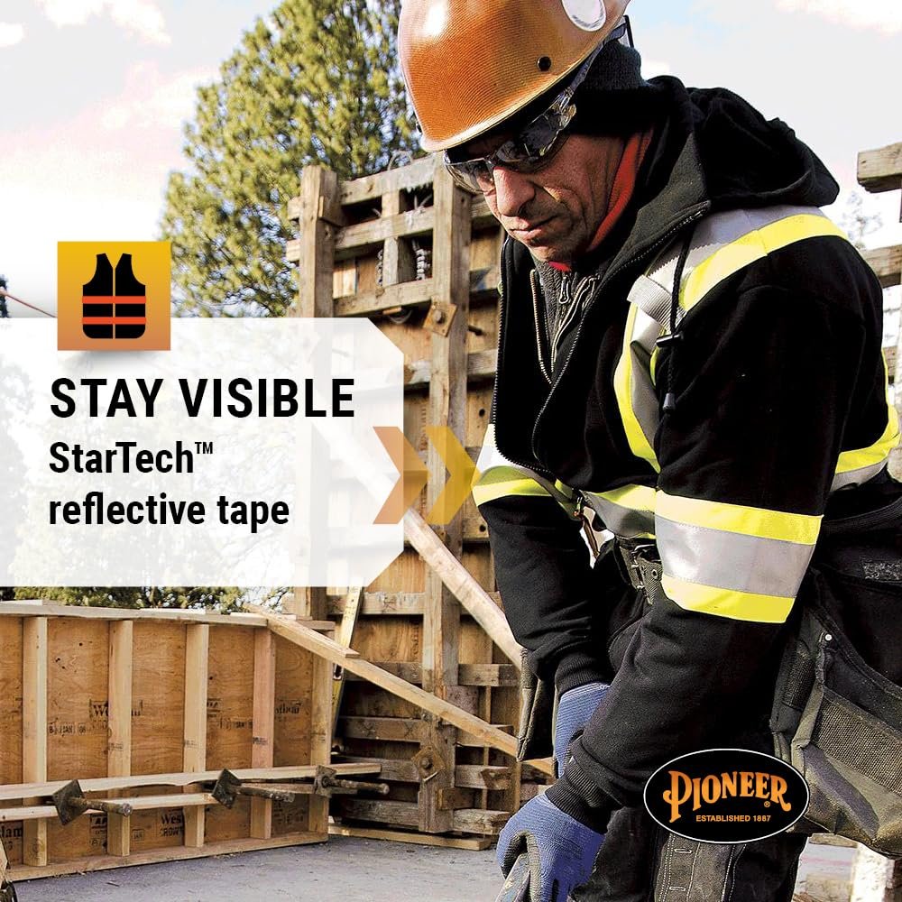 Pioneer V1060471 High Visibility Work Hoodie, Polyester Fleece