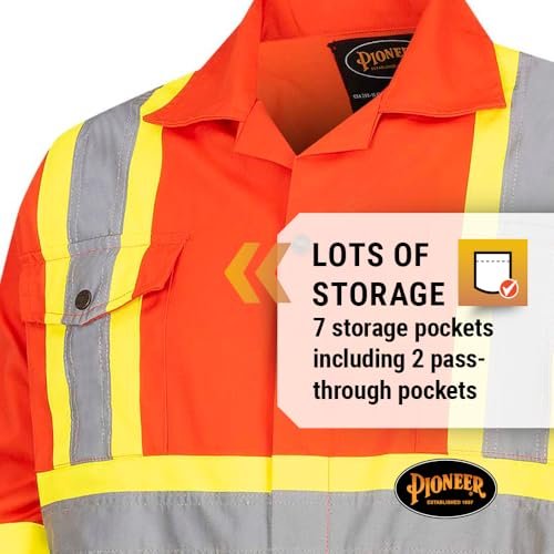 Pioneer CSA Action Back High Visibility Work Coverall with Elastic Waist & Adjustable Wrist, 7-Pocket
