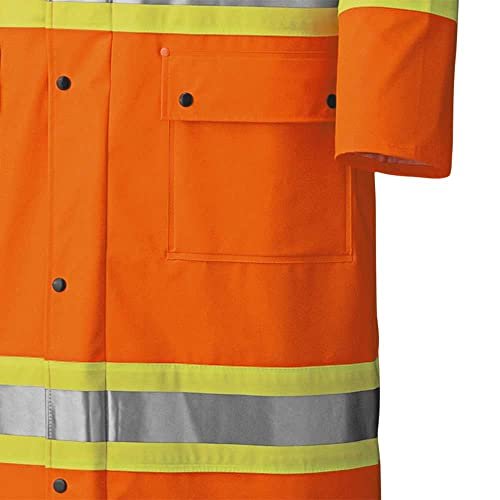 Pioneer V3520350 FR Oil & Chemical Resistant Long Rain Coat - Hi-Vis Lightweight, Orange