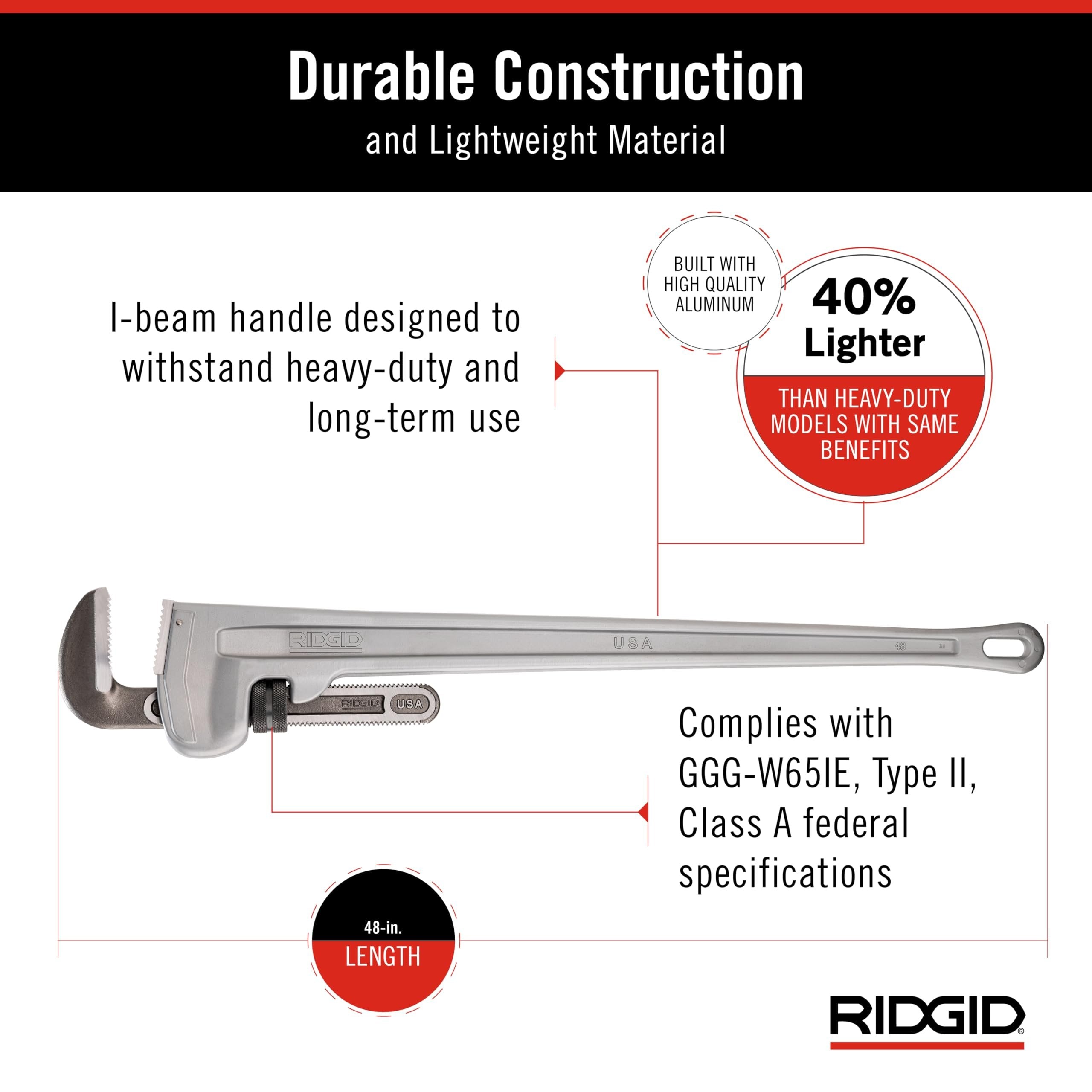 Ridgid Tools 31115 48-Inch Aluminum Pipe Wrench
