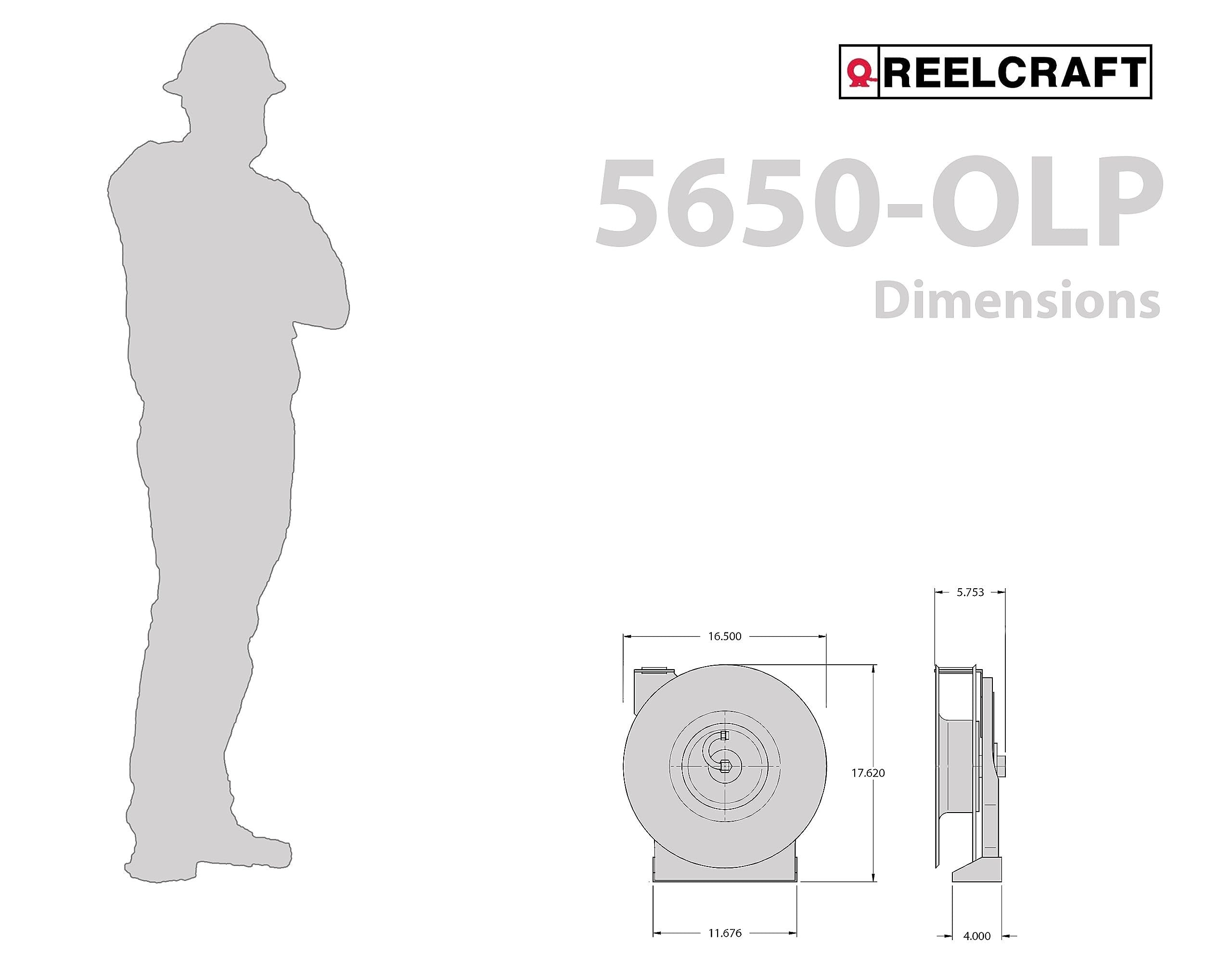 Reelcraft 5650 OLP Carrete de manguera accionado por resorte de 3/8 pulgadas por 50 pies para aire/agua