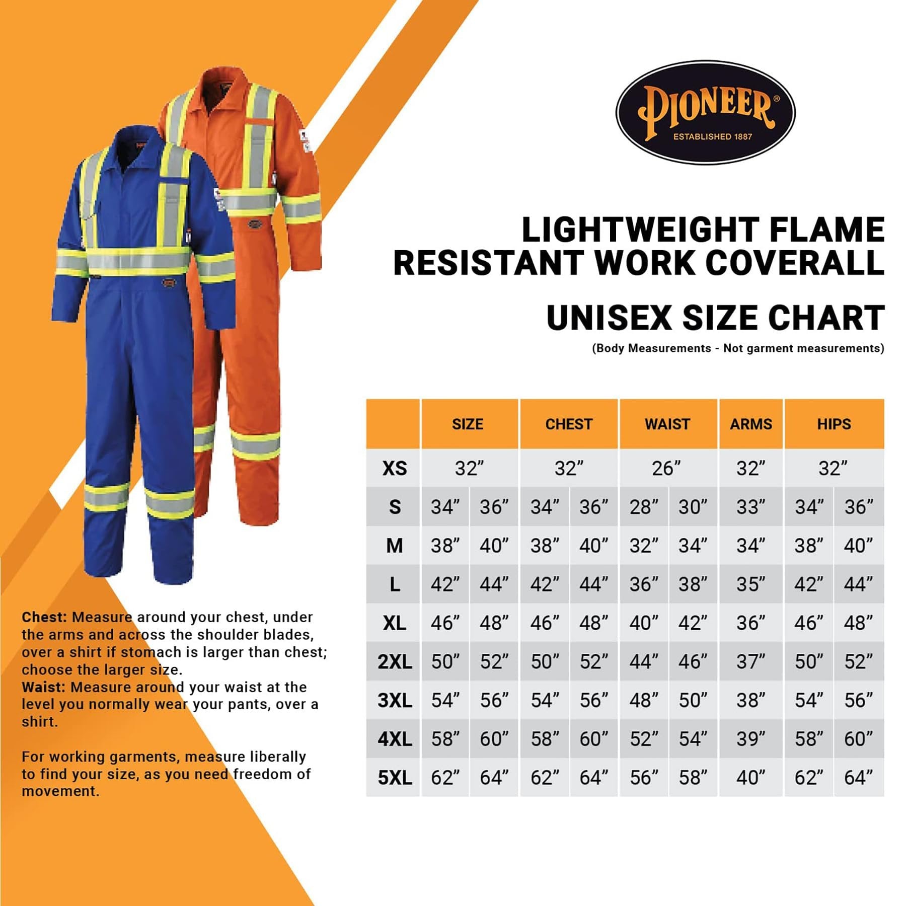 Pioneer CSA UL ARC 2 Lightweight Flame Resistant Work Coverall, Hi Vis Premium Cotton Nylon, Action Back