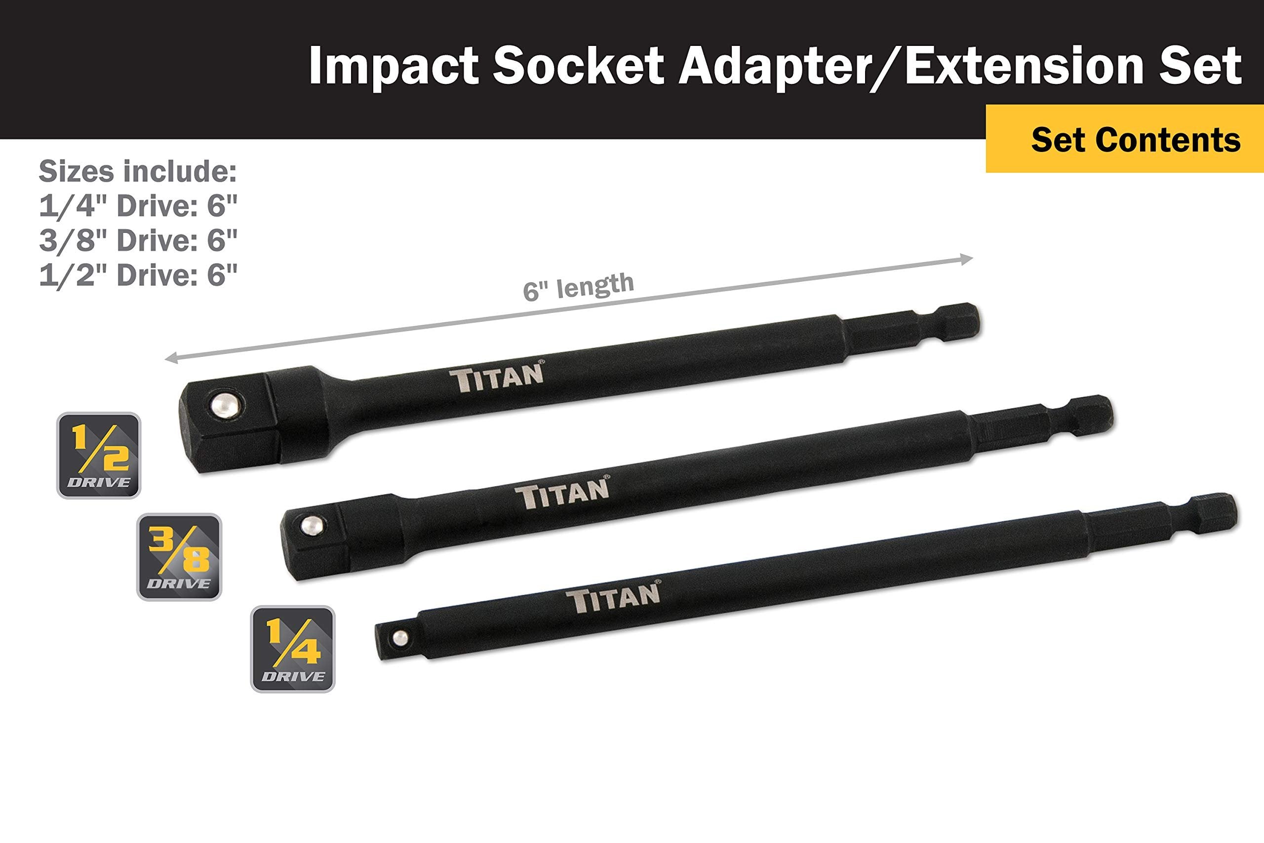 Titan 12086 Juego de adaptadores de enchufe de 3 piezas de 6 pulgadas de largo