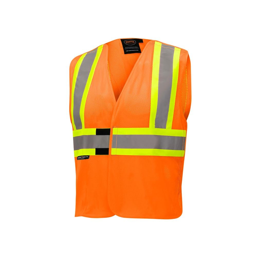 Pioneer FR High Visibility Breathable Tear-Away Safety Vest, Adjustable Size, Orange