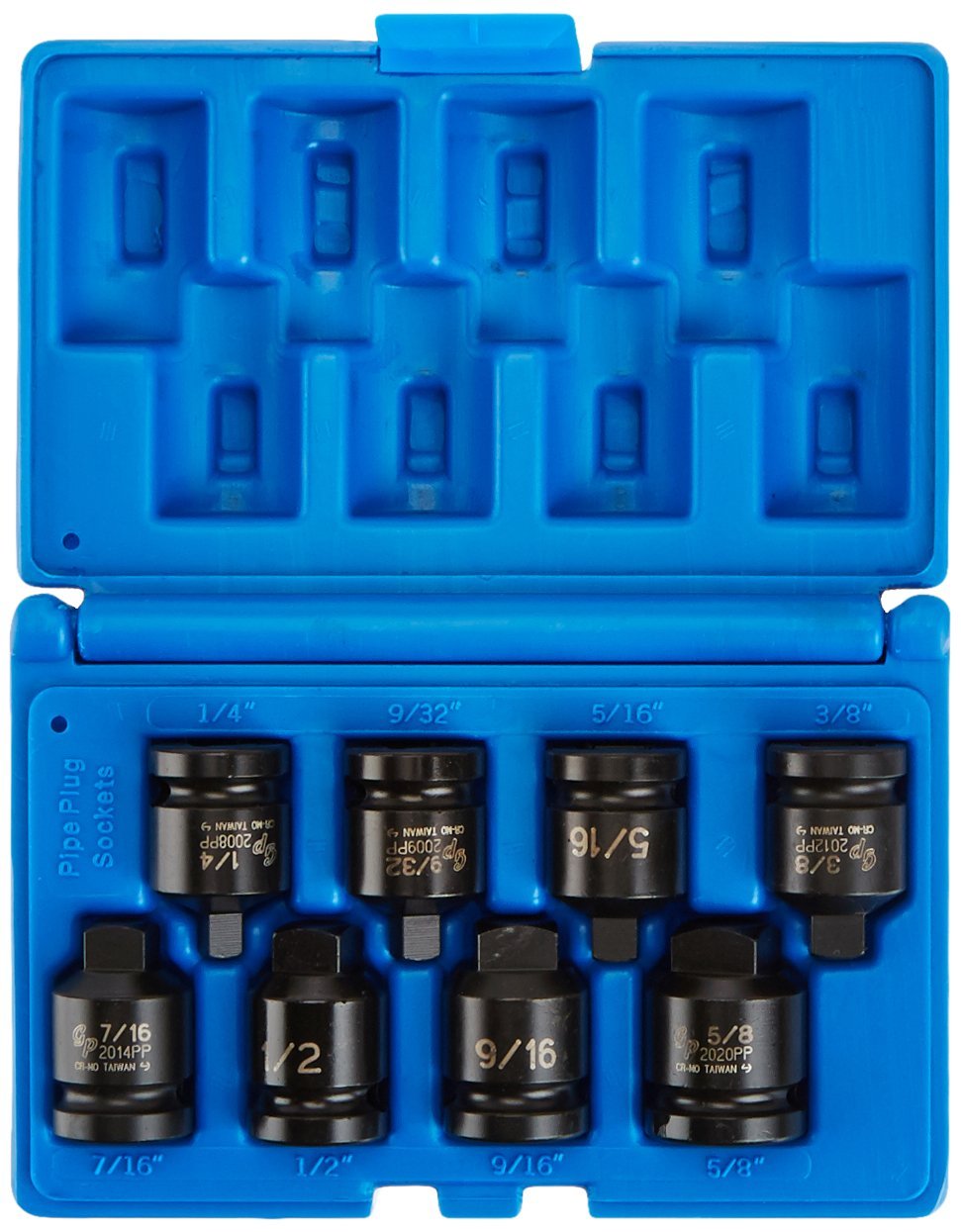 Juego de vasos para tapones para tubos de 8 piezas con accionamiento de 1/2" Gray Tire (1308P)