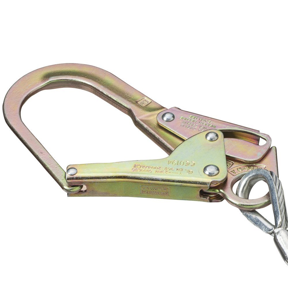 PeakWorks CSA Paquete de amortiguadores de 6' (1,8 m) - Ganchos a presión y de forma - Pata única - Conector de cordón de detención de caídas con absorción de impactos E4, cable galvanizado de 1/4", V8108126