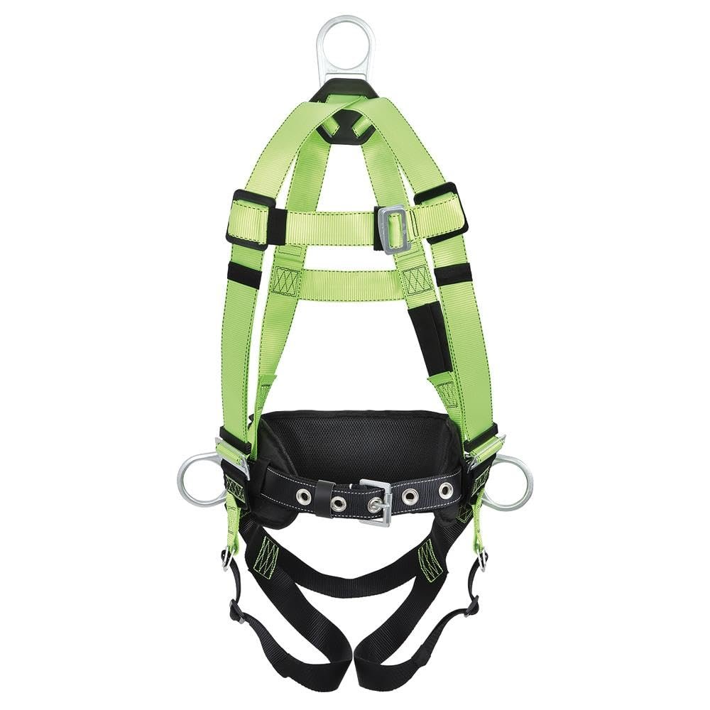 PeakWorks V8255224 - 3 D-Ring Construction Fall Arrest Full Body Safety Harness And Belt - Positioning, Class AP