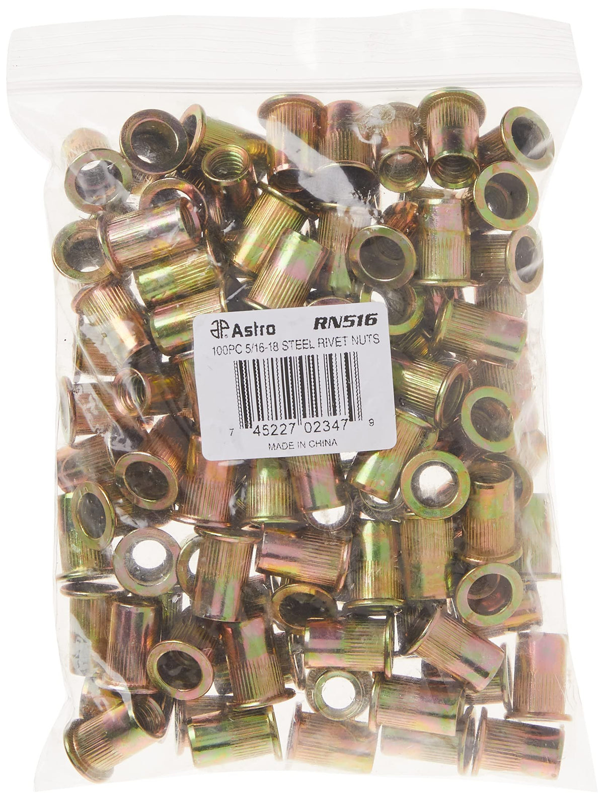 Herramienta neumática Astro RN516 Tuercas remachables de acero de 5/16"-18, 100 piezas