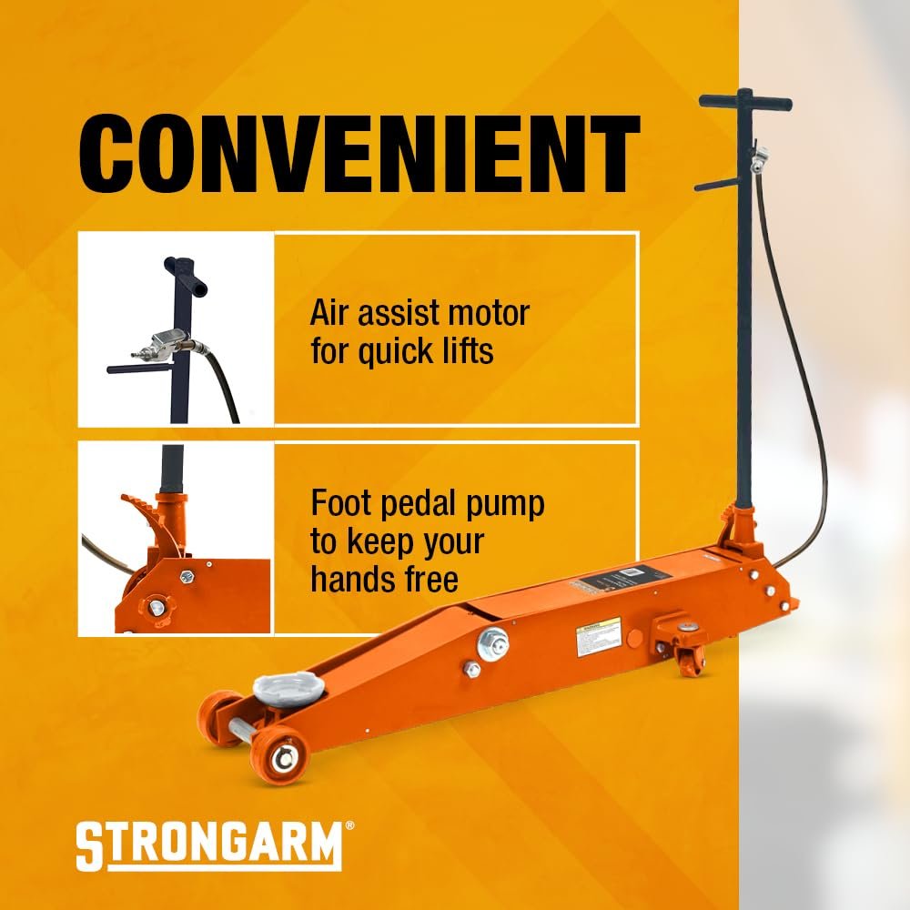 Strongarm Long Chassis Heavy-Duty Air Hydraulic 5 Ton Floor/Garage Service Jack - Swivel Casters, 30461