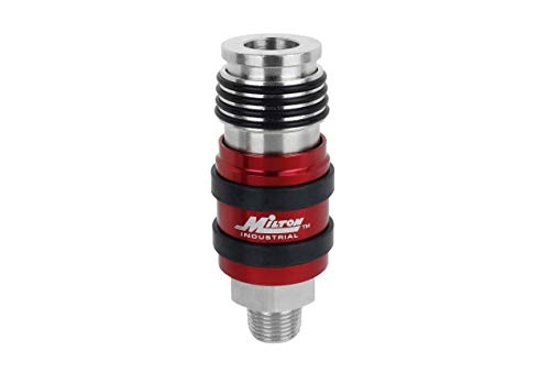 Milton Acoplador de escape de seguridad universal 2 en uno - 3/8" MNPT x 3/8" flujo de cuerpo - Caja de 5, purga de forma segura el exceso de aire y desconecta los accesorios, rojo