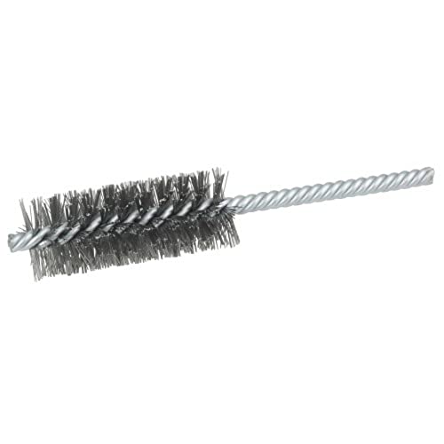 Weiler Power Tube Brush, acero, vástago redondo, doble vástago, doble espiral, diámetro de 1", diámetro de alambre de 0,006", vástago de 1/4", 2000 RPM (paquete de 1)