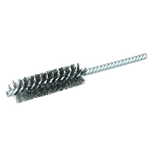 Weiler Power Tube Brush, acero, vástago redondo, doble vástago, doble espiral, diámetro de 3/4", diámetro de alambre de 0,006", vástago de 1/4", 2000 RPM (paquete de 1)