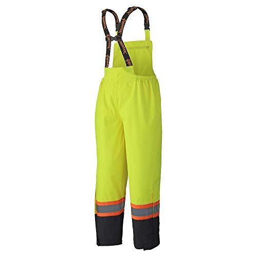 Pioneer V1200460-2XL Heavy-Duty Bib Work Pants - 100% Waterproof, Zippered Inside Pocket, Men, Hi-Vis Green, 2XL - Clothing - Proindustrialequipment