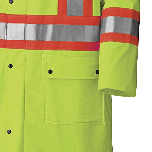 Pioneer V3520360-XL FR Oil & Chemical Resistant Long Rain Coat - Hi-Vis Lightweight, Yellow-Green, XL - Clothing - Proindustrialequipment
