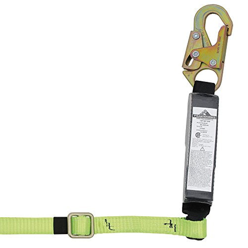 PeakWorks Adjustable 6' (1.8 m) Shock Pack - Snap Hooks - Single Leg - E4 Shock Absorbing Fall Arrest Lanyard Connector, 1" Webbing, V8104106A - Fall Protection - Proindustrialequipment
