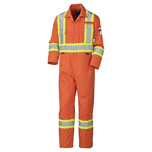 Pioneer CSA Action Back Flame Resistant ARC 2 Work Coverall, Hi Vis 100% Cotton, Elastic Waist, Orange, 46, V2520250-46 - Clothing - Proindustrialequipment