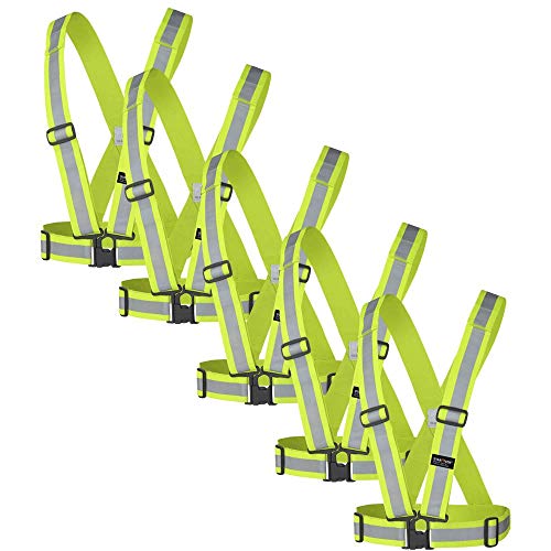 Pioneer 5-Pack Adjustable 4-Point Tear-Away High Visibility Safety Vest Sash, Yellow/Green, Universal, V1040861-O/S - Fall Protection - Proindustrialequipment