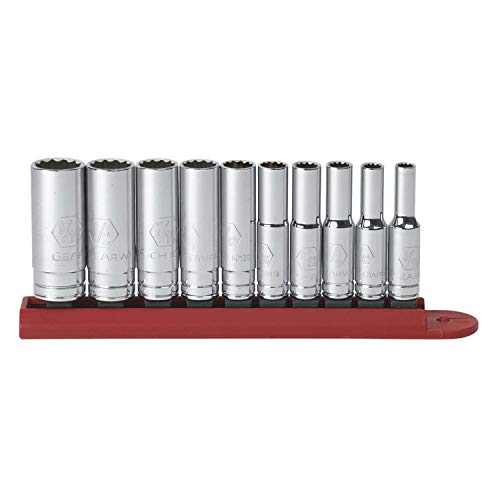 LLAVE DE ENGRANAJES 10 Pzas. Juego de vasos profundos de 12 puntos con accionamiento de 1/4", SAE - 80309D