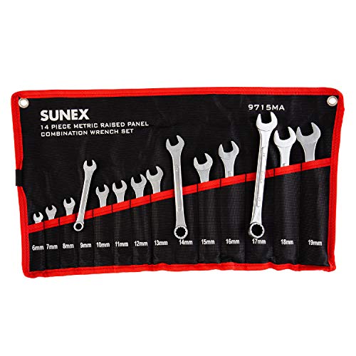 Sunex 9715A Metric Raised Panel Combination Wrench Set, 14 Piece