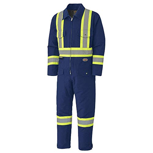 Pioneer Winter Heavy-Duty High Visibility Insulated Work Coverall, Quilted Cotton Duck Canvas, Hip-to-Ankle Zipper, Navy Blue, 3XL, V206098A-3XL - Clothing - Proindustrialequipment